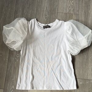 Gracia White Tulle Puff Sleeve Top